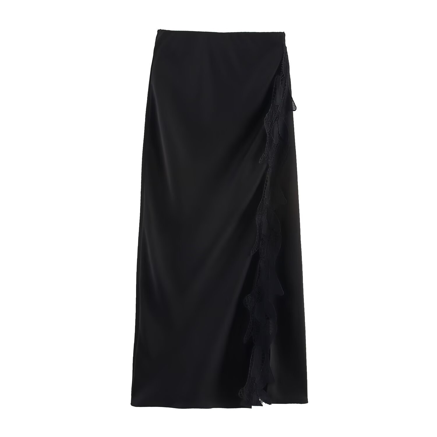 Spring And Summer Side Slit Lace Elastic Waist Satin Skirt Long Skirt - Image 9
