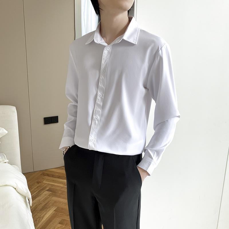 Shirt Men's Wine Red Long Sleeve Slim Fit Business - Image 2