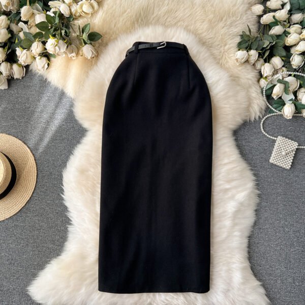 Woolen High Waist Sheath Split Straight One-step Skirt - Image 5