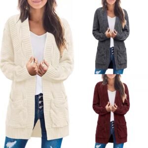 Plus Size Women's Coat Twist Double Pocket Cardigan Sweater
