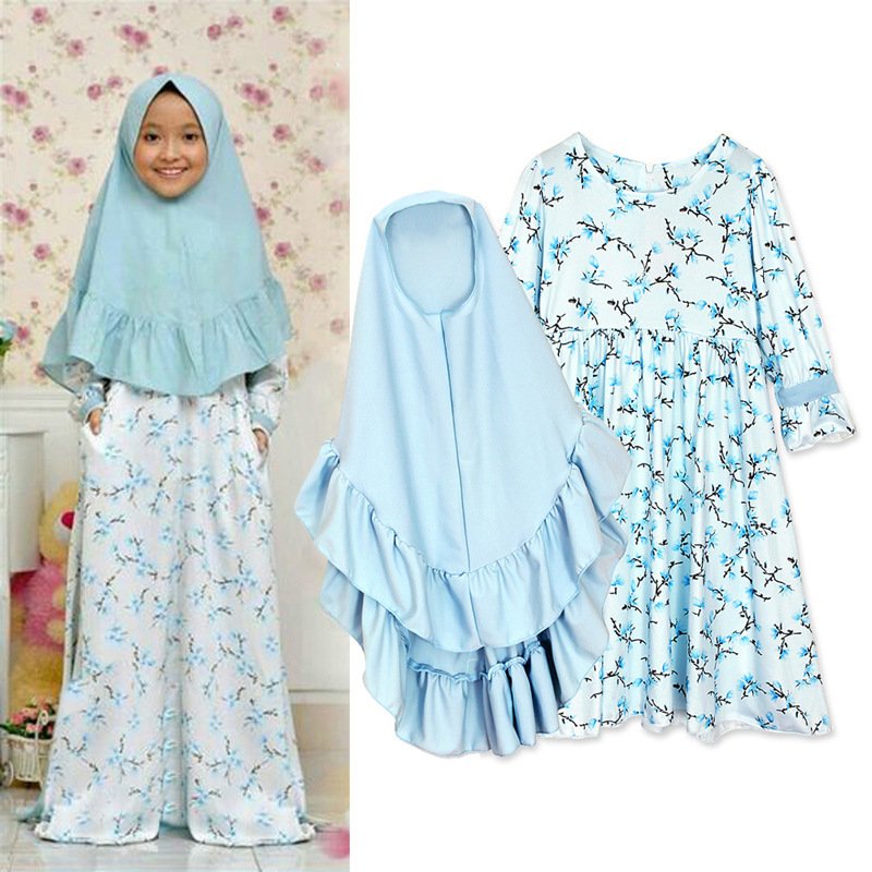 Girls Arab Clothing - Long Dress  And Turban Two-Piece Suit - Image 2