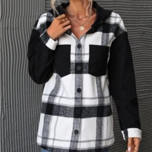 Plaid Print Drop Shoulder Hooded Coat