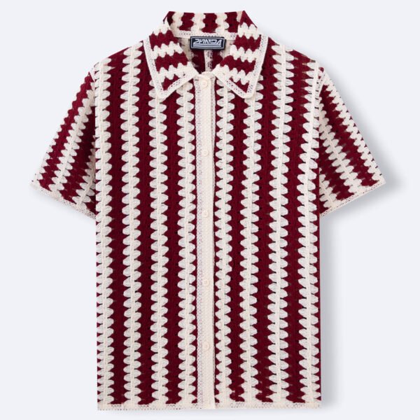 Vintage Stripe Knitwear Crocheted Short-sleeved Hollow Shirt - Image 5