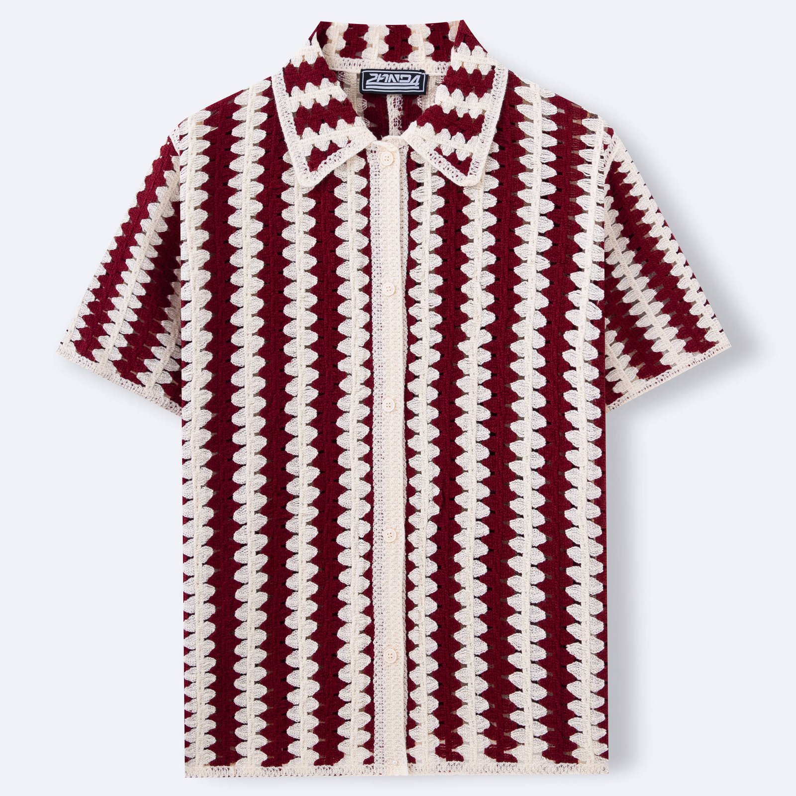 Vintage Stripe Knitwear Crocheted Short-sleeved Hollow Shirt - Image 5