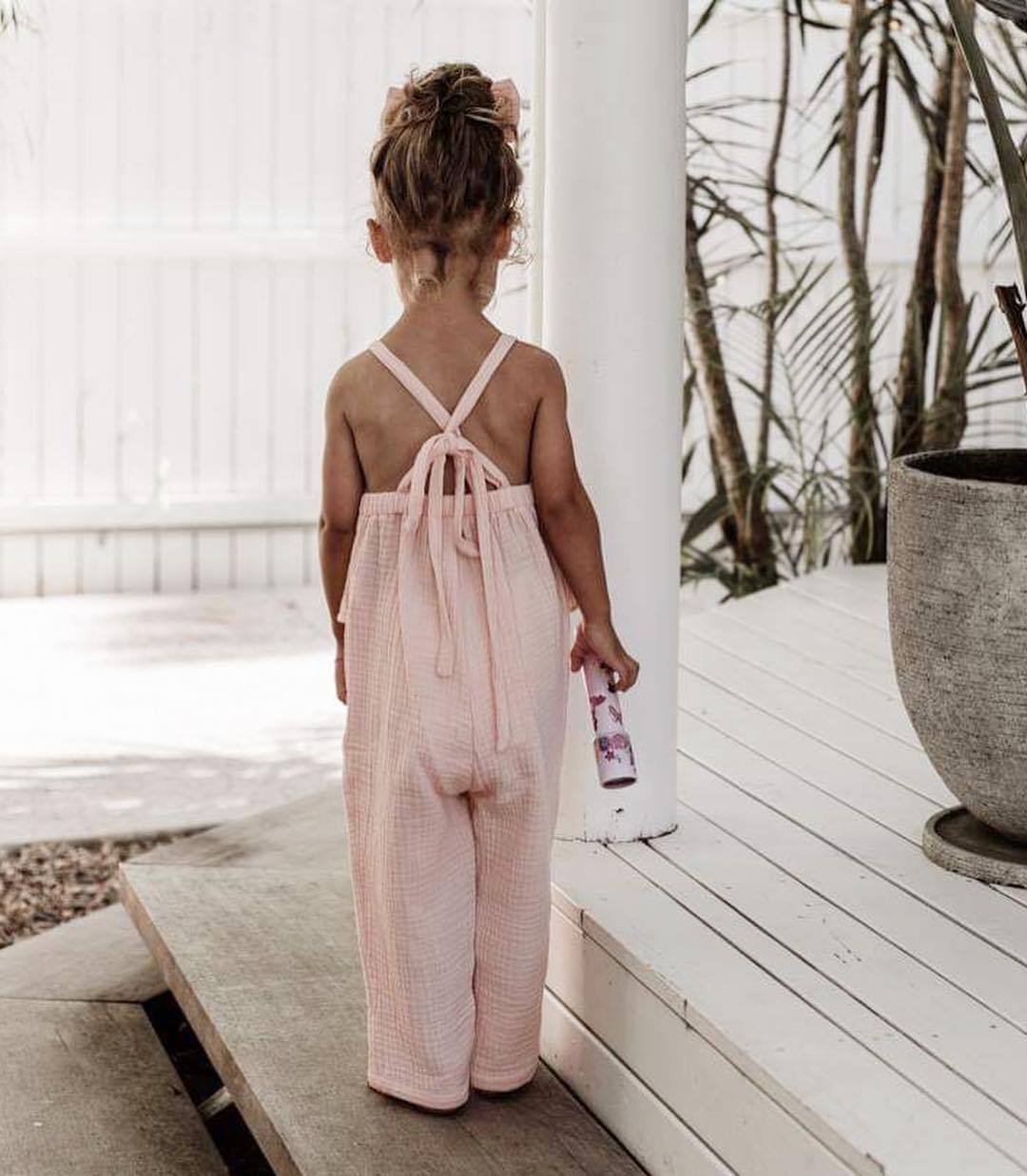 Girls summer cotton and linen overalls - Image 3