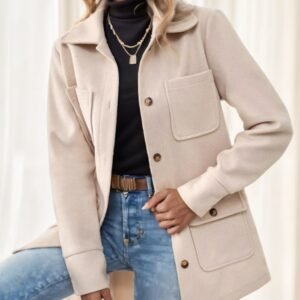 Casual Solid Color Multi-Pocket Jacket, Versatile For Autumn Winter