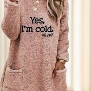 A Long-sleeved Shirt With Solid Color Printed Words For Ladies