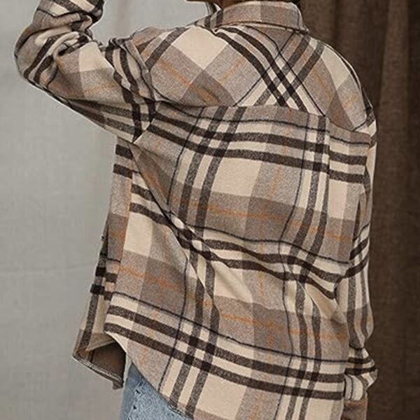 Ladies' Casual Plaid Lapel Button Long Sleeved Jacket - Image 5