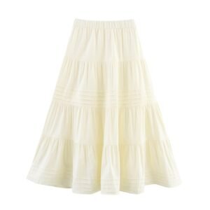 Solid Color Cotton Cloth Big Hem Skirt Stripes Multi-layer Tiered Dress