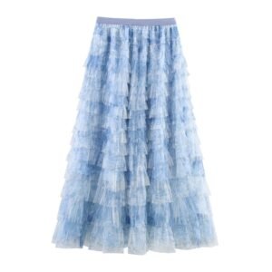 Mesh Gradient Printing Multi-layer Tiered Dress Skirt