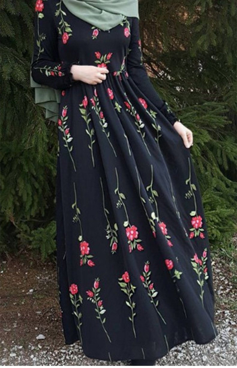 Rose Print Robe Dubai Dress - Image 4