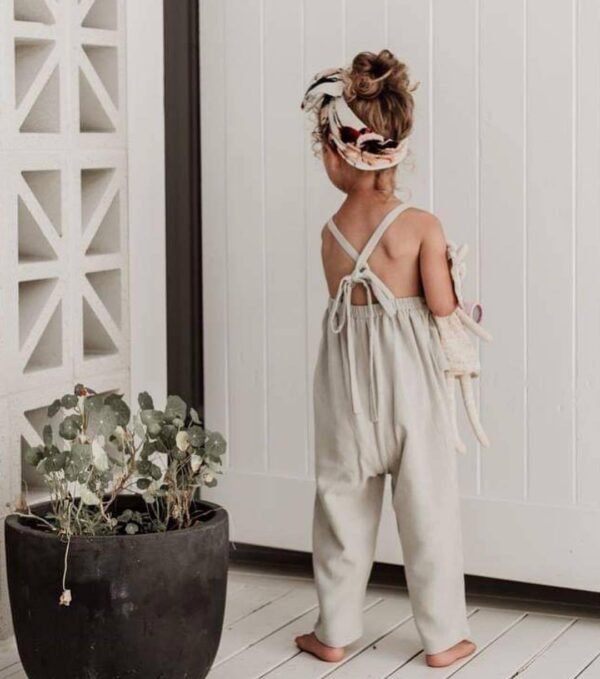 Girls summer cotton and linen overalls - Image 2