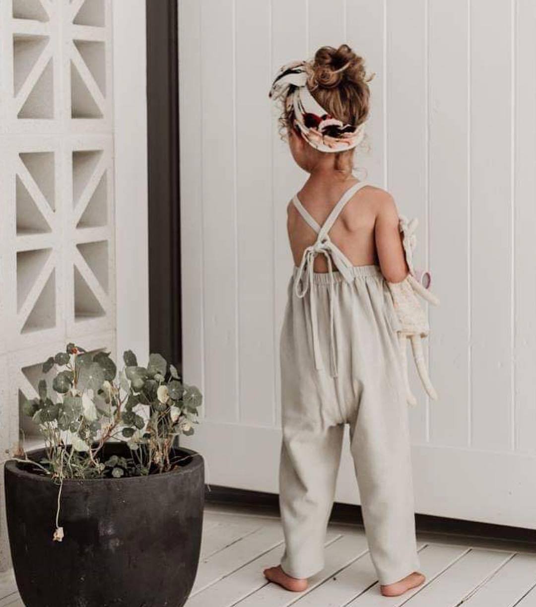Girls summer cotton and linen overalls - Image 2