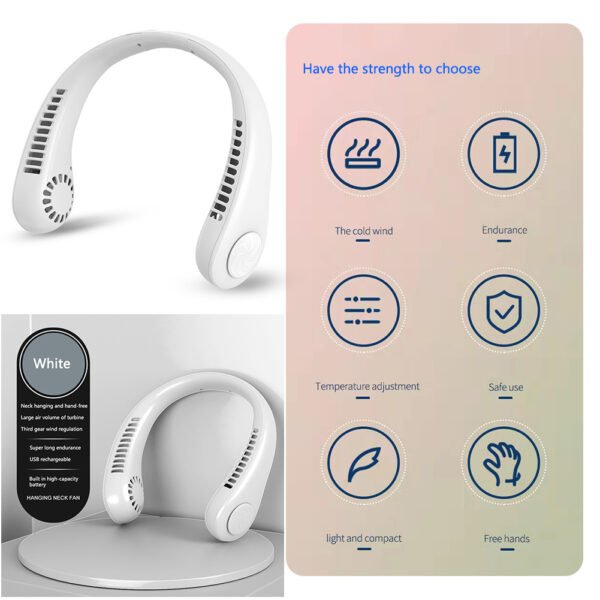 Hanging Neck Fan Portable Cooling Fan USB Leafless 360 Degree Neckband Fan 78 Surround Air Outlets 4000Mah Rechargeable - Image 8