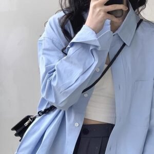 Blue With Long Sleeves Shirt Women's Coat