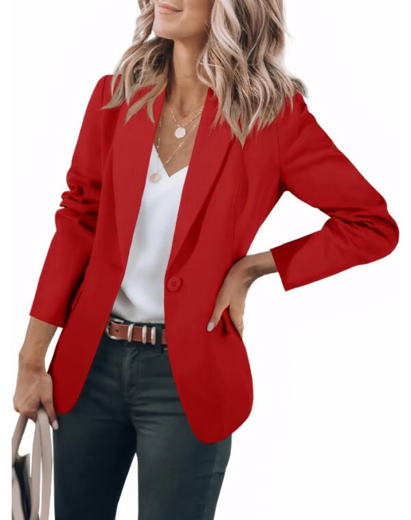 Women's Long Sleeve Solid Color Polo Collar Small Suit Jacket - Image 4