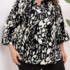 Women's Plus Size Fashion Print Summer Casual Elbow Sleeve Outgoing Top
