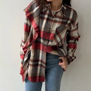 Plaid Lapel Long Sleeve Cardigan Shirt