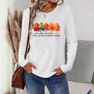Positioning Printed Pattern Women's Long Sleeved Versatile Round Neck