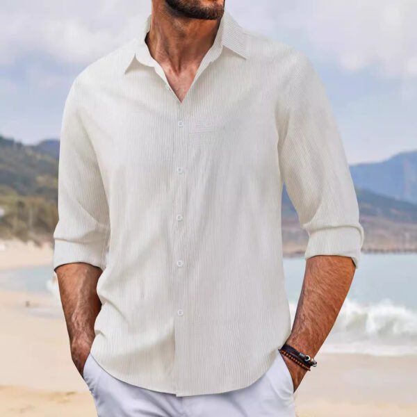 In Stock Spring And Autumn Jacquard Casual Men's Lapel Long Sleeve Shirt