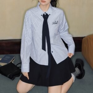 Long Sleeve Tie Striped Shirt