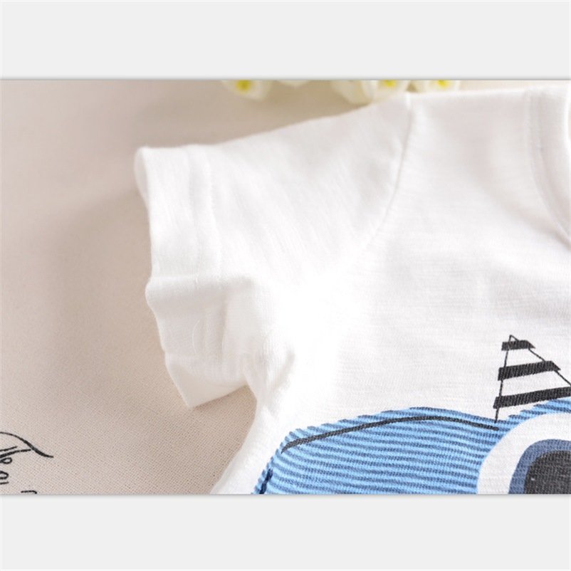 Boy Cartoon Dinosaur Short Sleeve Stripe Shorts Set - Image 4
