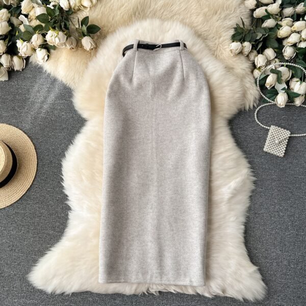 Woolen High Waist Sheath Split Straight One-step Skirt - Image 6