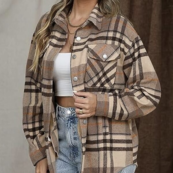 Ladies' Casual Plaid Lapel Button Long Sleeved Jacket - Image 2