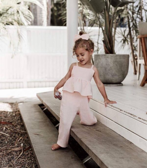 Girls summer cotton and linen overalls - Image 4
