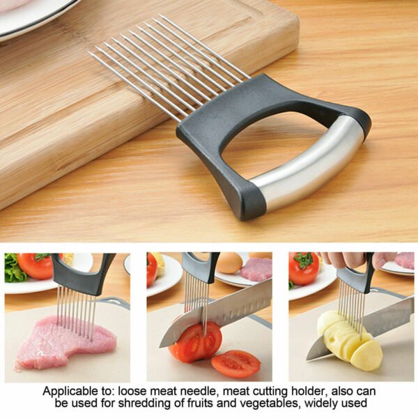 Food Slice Assistant - Stainless Steel Onion Holder Slicer Tomato Cutter NonSlip - Image 2