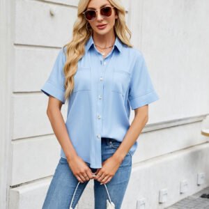 Women's One Breasted Faux Denim Short Sleeve Loose Shirt