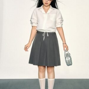 Courtyard Quick Color Drawstring Pleated A- Line Dress Size Half-length Dress Skirt