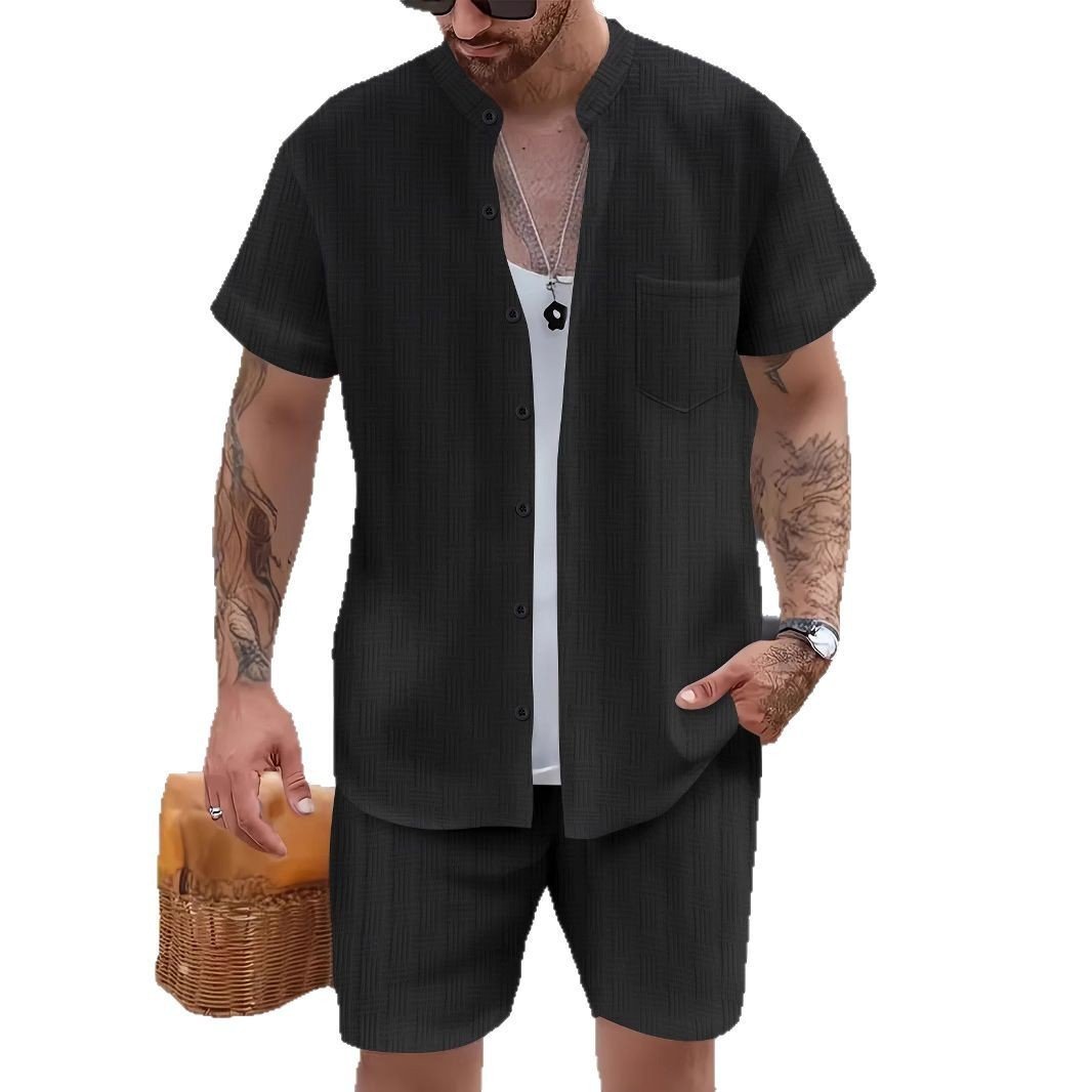 Men's Shirt Casual Henry Collar Pocket - Image 6