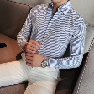 Men's Large V Non-ironing Striped Shirt