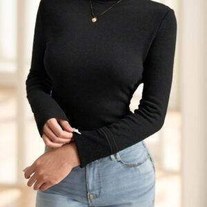 Basic Turtleneck Slim Long Sleeve Solid Color Women's Top