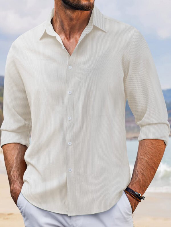 In Stock Spring And Autumn Jacquard Casual Men's Lapel Long Sleeve Shirt - Image 5