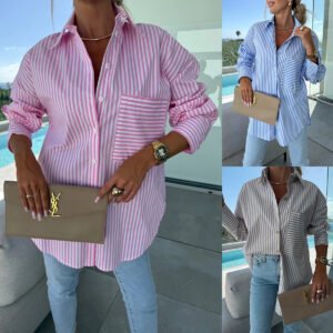 Fashion Casual Button Striped Printed Long Sleeves Shirt