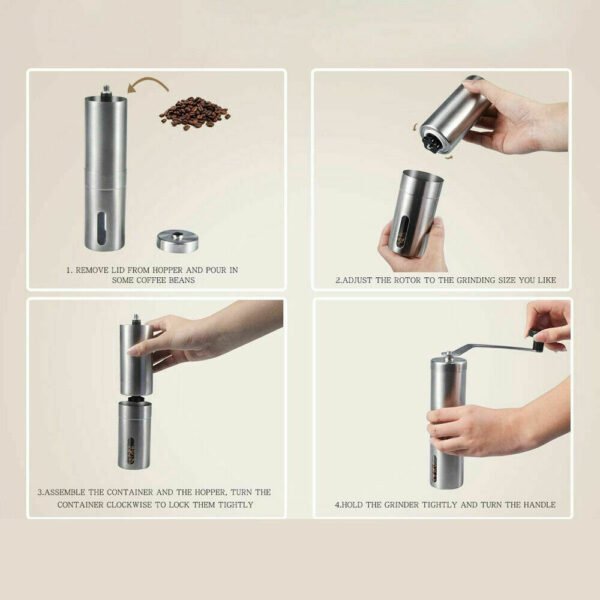 Home Portable Manual Coffee Grinder, Stainless Steel with Ceramic Burr Bean Mill - Image 4