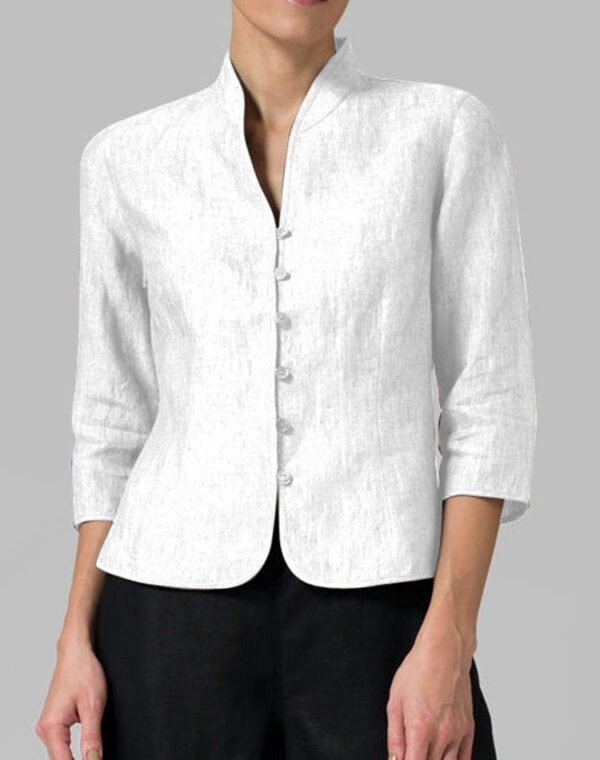 Cotton And Linen Slim-fit Slim Waist Fashion 34 Sleeves Small Coat - Image 7