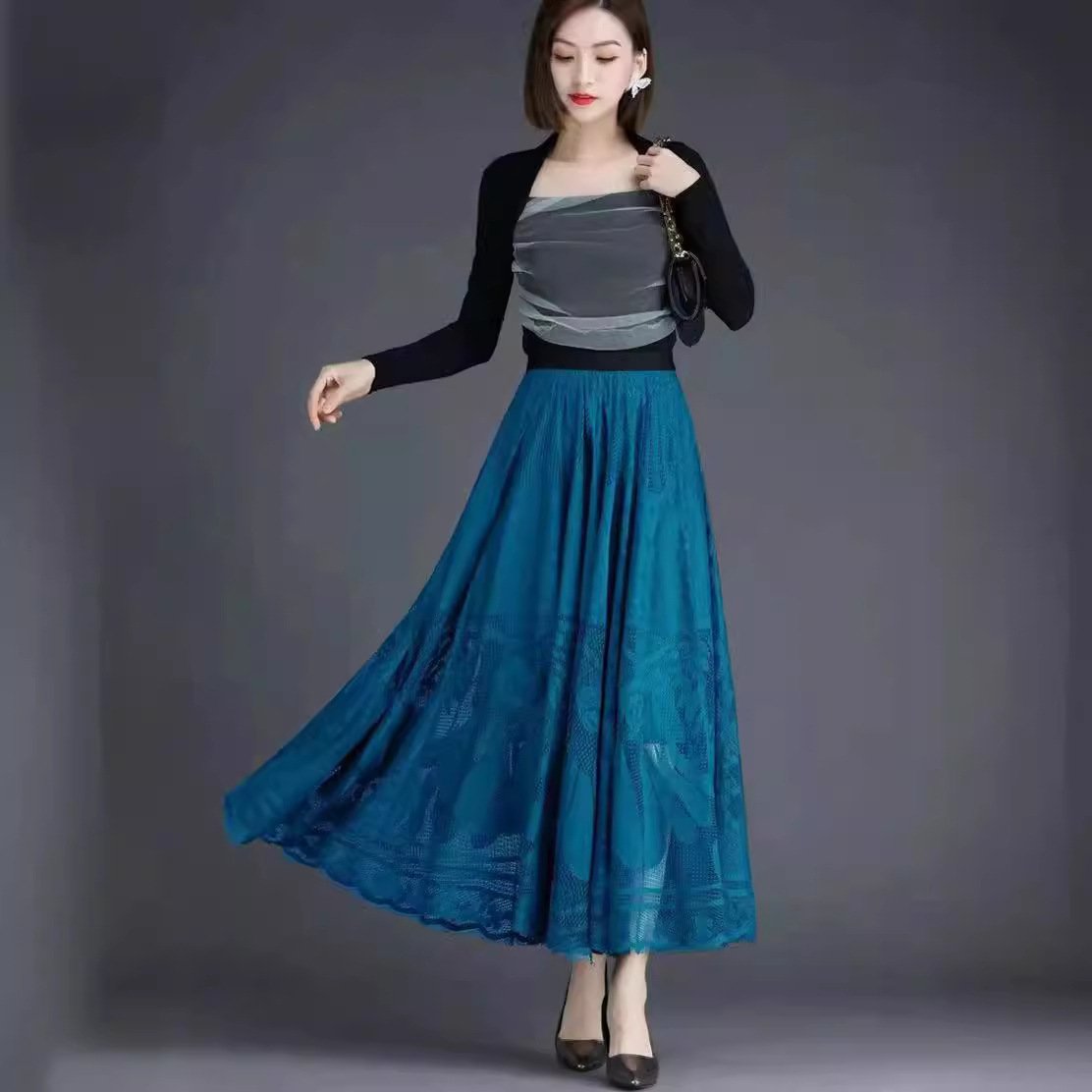 High Waist Slimming Large Hem A- Line Gauzy Skirt - Image 2