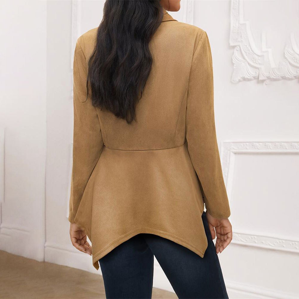 Women's Elegant Casual Polo Collar Irregular Suede Baggy Coat - Image 5