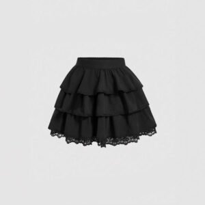 Women's Pure Color Ruffles High Waist Bubble Skirt
