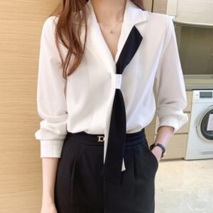 Women's Design Sense Niche Suit Collar Chiffon White Shirt