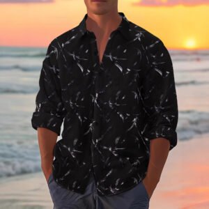 Men's Bronzing Feather Cuff Casual Long-sleeved Shirt