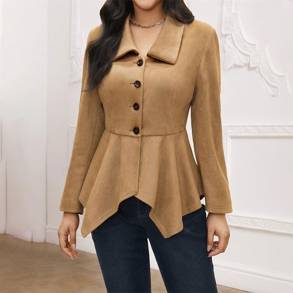 Women's Elegant Casual Polo Collar Irregular Suede Baggy Coat - Image 4