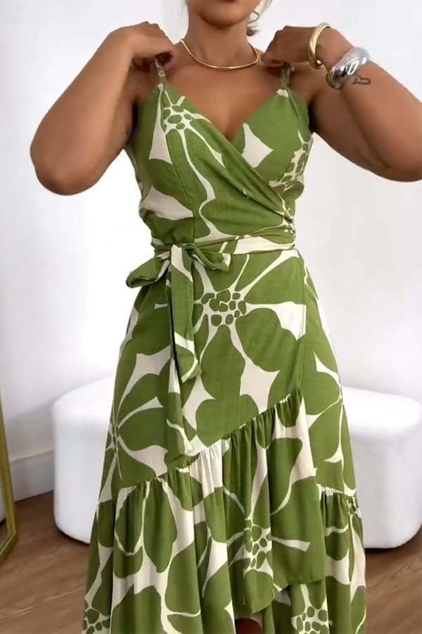 Elegance Women's Cross Collar Belt Floral Print Dress - Image 2
