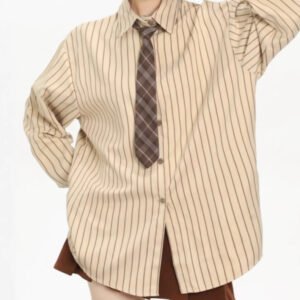 Vertical Striped Long-sleeved Shirt For Women