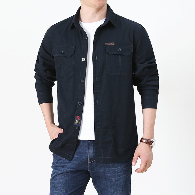 Four Seasons Long Sleeve Shirt Men's Thin Casual Plus Size - Image 8
