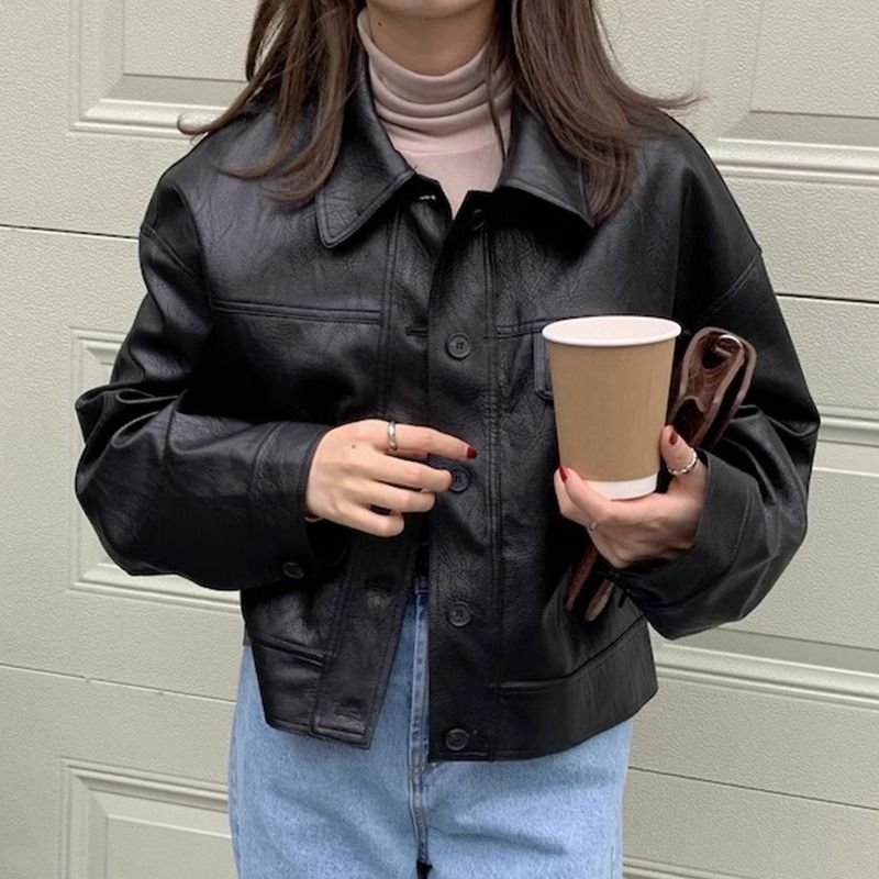 Brown Leather Coat Women's PU Leather - Image 3