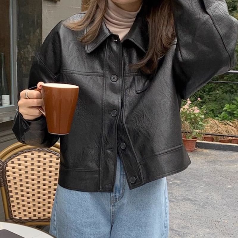 Brown Leather Coat Women's PU Leather